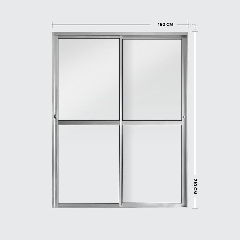 Porta-de-Correr-2-Folhas-Vidro-Liso-Aluminio-Brilhante-210x160cm