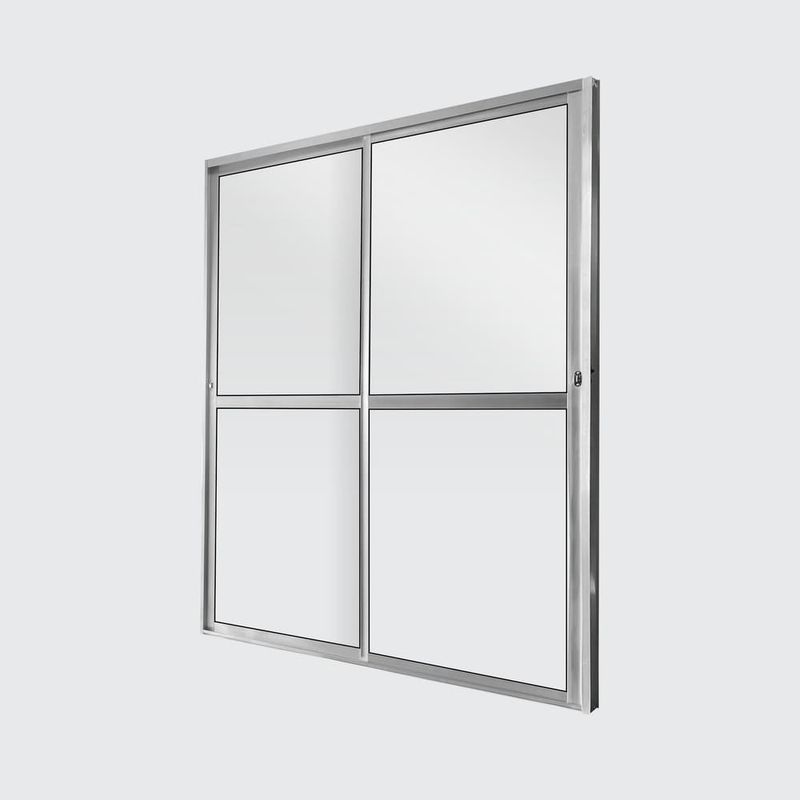 Porta-de-Correr-2-Folhas-Vidro-Liso-Aluminio-Brilhante-210x160cm