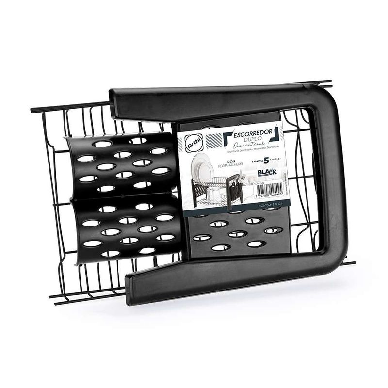 Escorredor-de-Loucas-Aco-Inox-Preto-Duplo-com-Porta-Talheres-Arthi