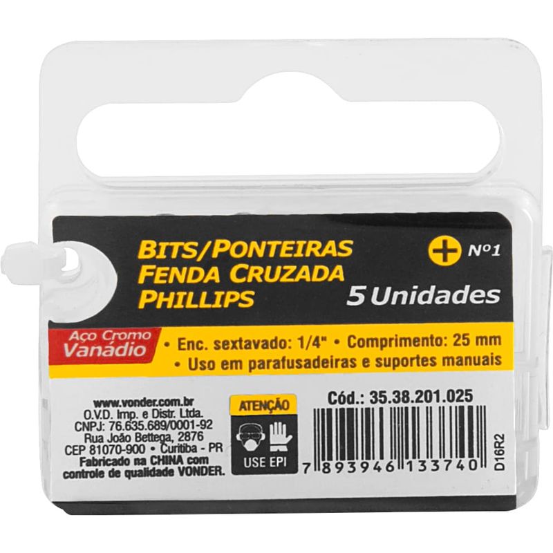 Bits-com-Ponta-Phillips-encaixe-de-1-4--PH1-25mm-c-5pcs-Vonder
