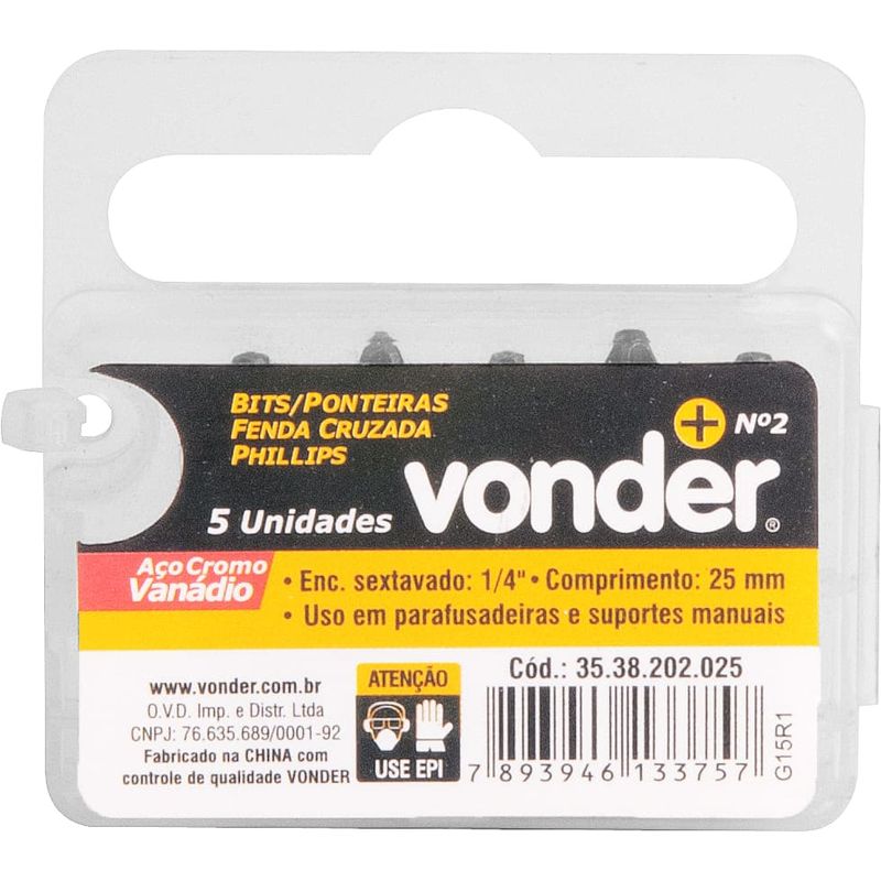 Bits-com-Ponta-Phillips-encaixe-de-1-4--PH2-25mm-c-5pcs-Vonder