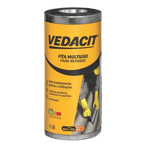 Fita Asfáltica Alumínio Multiuso Cinza 30cm 10m Vedacit