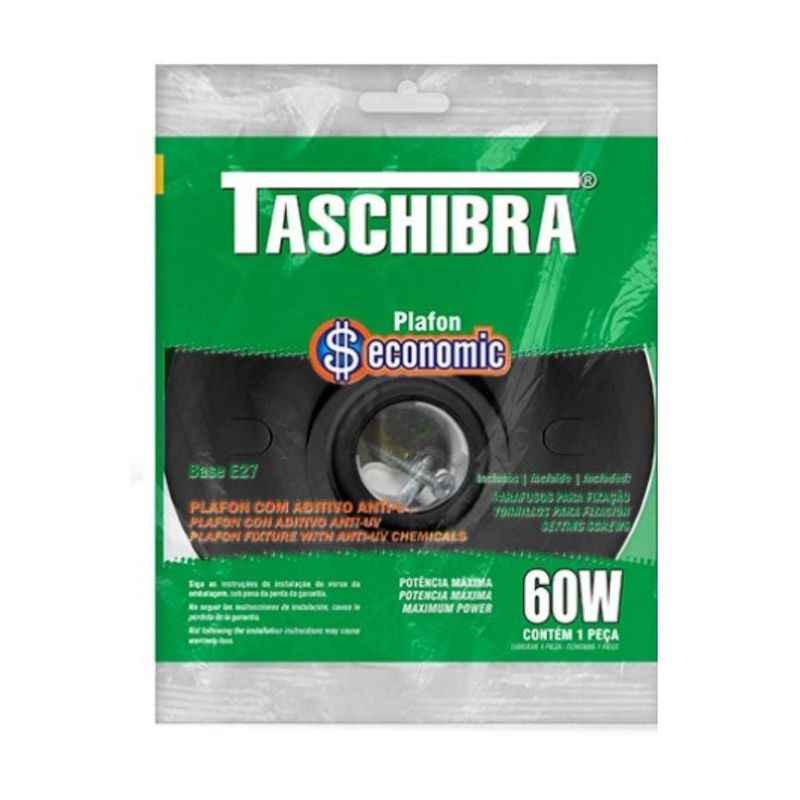 Plafonier-Plastico-Redondo-Taschibra-Soquete-Porcelana-1xE27-Preto