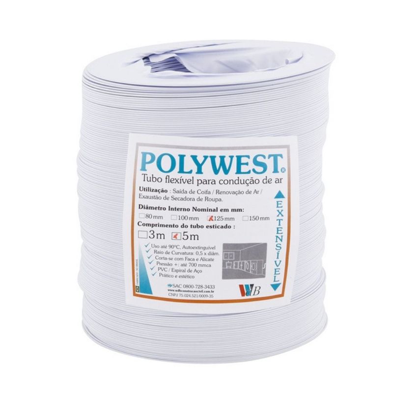 Tubo-Flexivel-Polywest-Branco-125mm-com-5-Metros