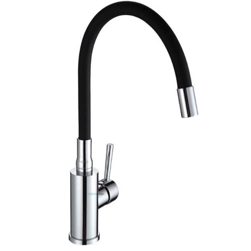 Monocomando-para-Cozinha-Mesa-Bica-Alta-Cromado-Preto-Gourmet-Flexivel