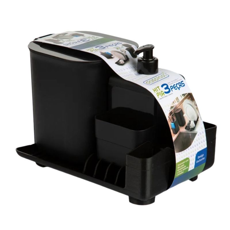 Kit-Escorredor-para-Cozinha-com-Porta-Detergente-e-Lixeira-25L-Preto