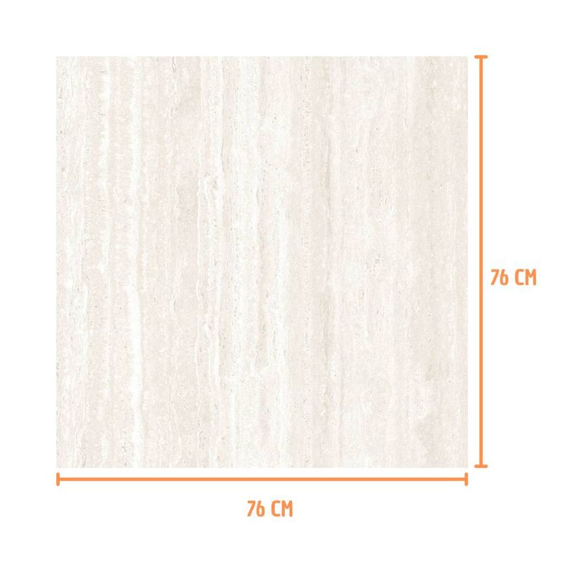 Porcelanato Travertino Romano Reyificado Acetinado Bege 76x76cm 1,73m2