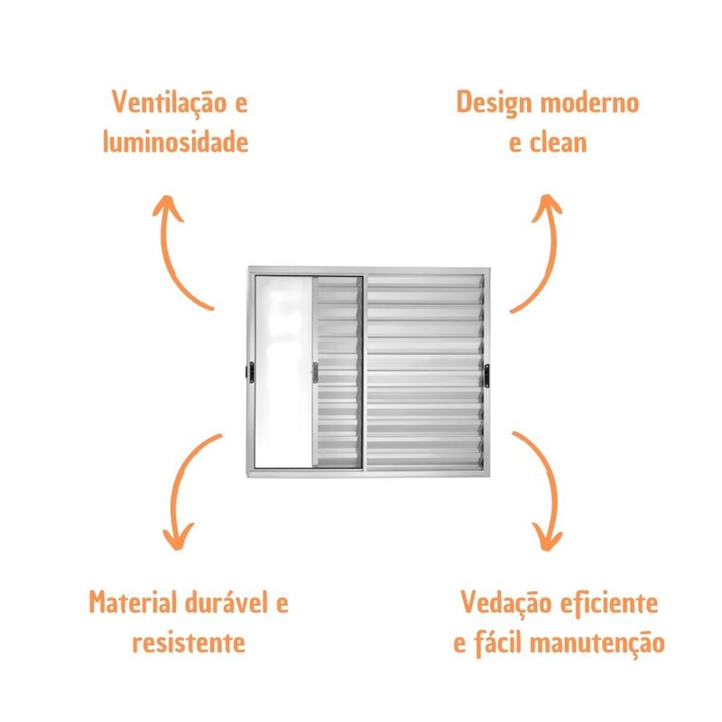 Veneziana 3 Folhas sem Grade Alumínio Brilhante 100x150cm