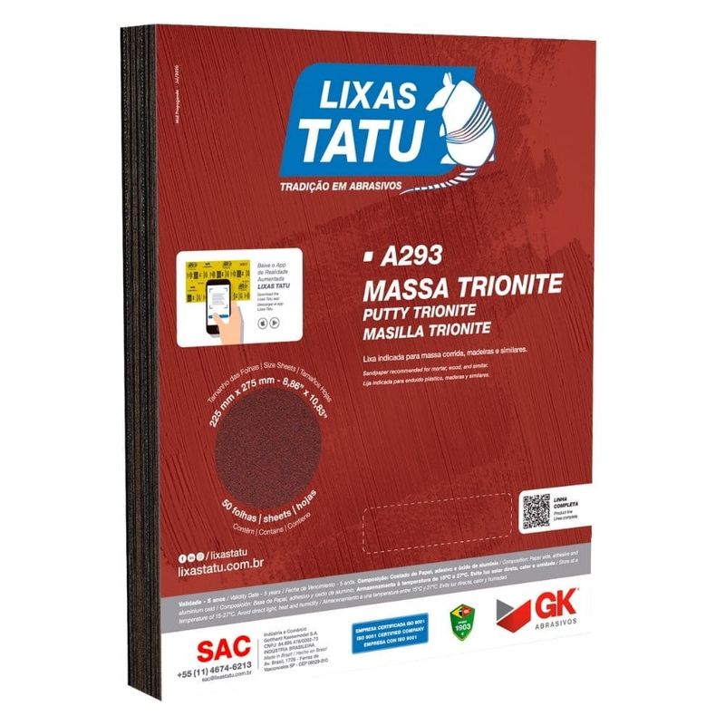 Folha de Lixa para Parede/Massa 225x275mm Grão 100 Lixas Tatu