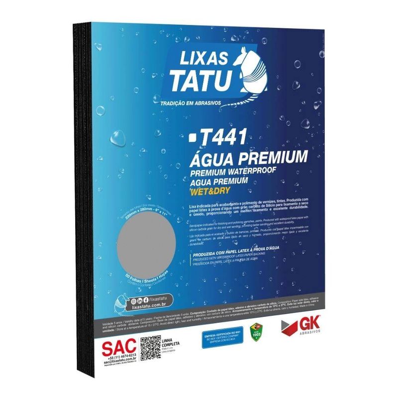 Folha de Lixa D'Água 230x280mm Grão 1200 Lixas Tatu