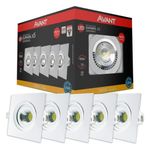 Pack 5 Spots de LED Embutir Quadrado Branco 5W 400 Lúmens Luz Amarela