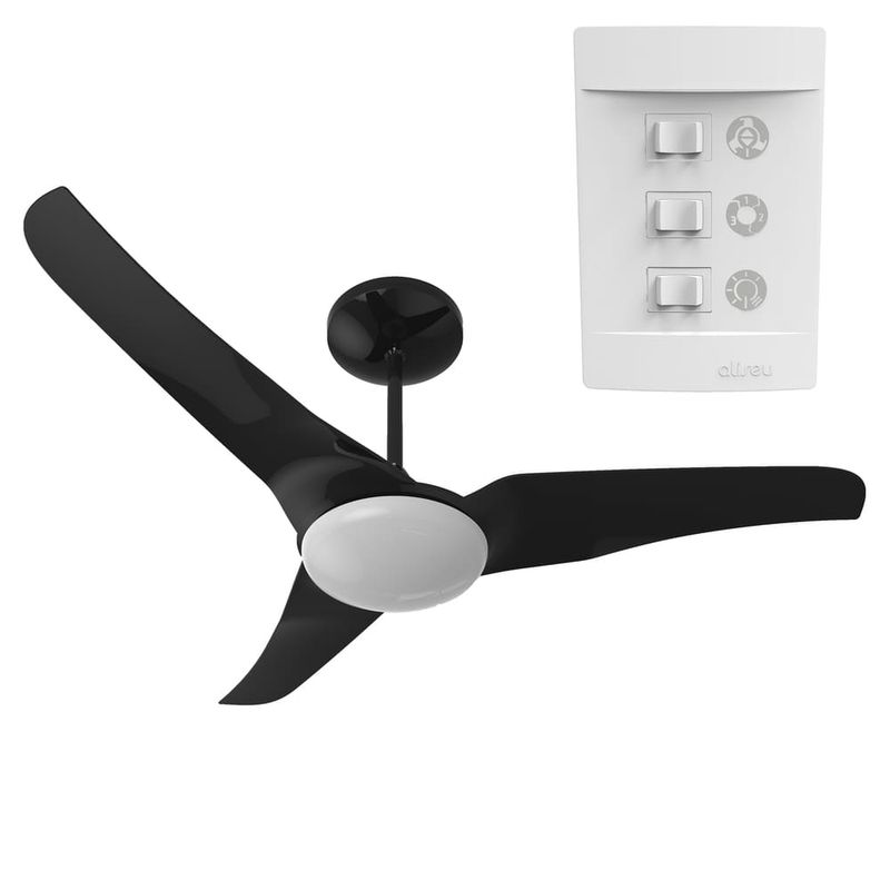 Ventilador de Teto Slim Preto LED Controle Parede 220V