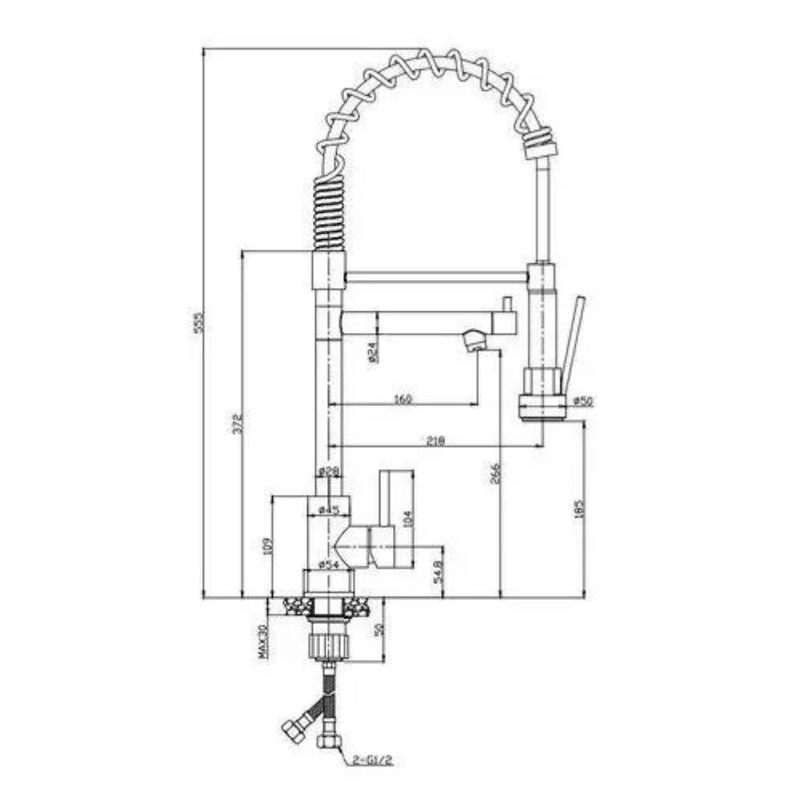 Monocomando para Cozinha Mesa Bica Alta 1/4V Preto Gourmet Mola 50cm