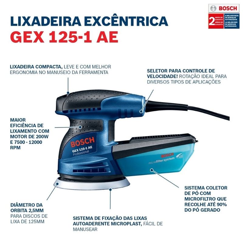 Lixadeira Roto Orbital 5" (127mm) 250W GEX125-1AE 127V
