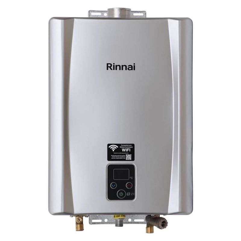 Aquecedor de Água a Gás GLP 21L E21 FEHG Inox Digital Bivolt Rinnai