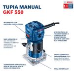 Tupia Laminadora 1/4" (6mm) 550W GKF550 C/2 Pinças 220V Bosch