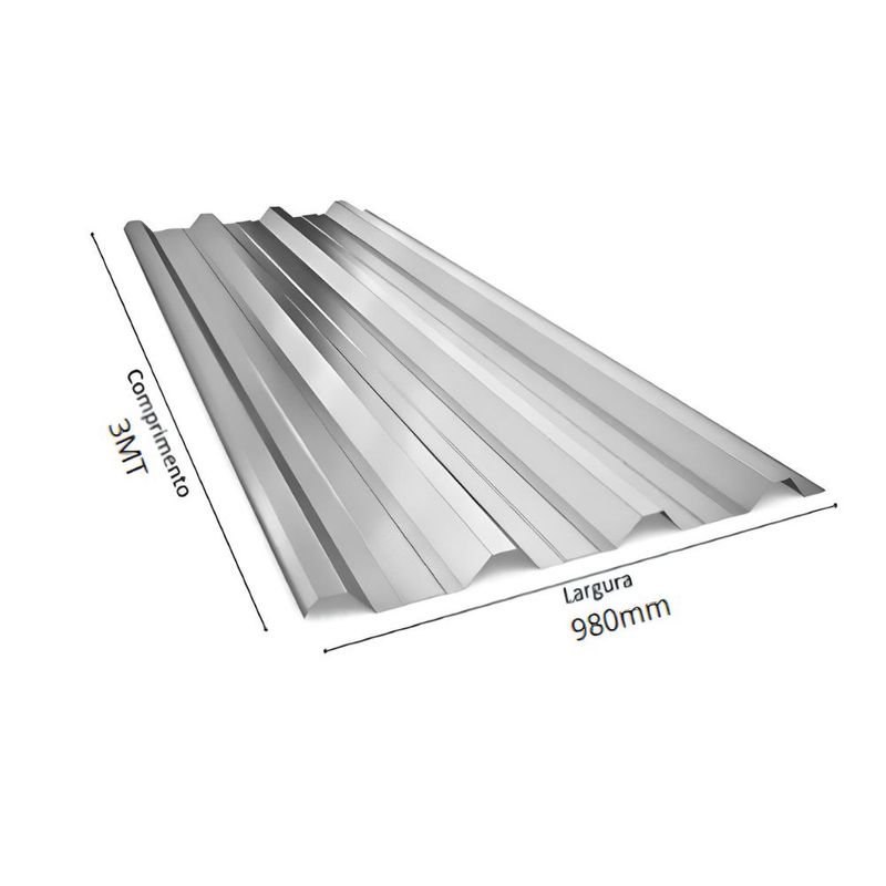 Telha Trapezoidal Metálica Galvalume Natural TR40 0,98x3m Calhaforte