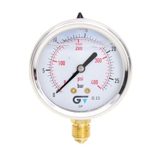 Manômetro 63mm 0-25 bar / 0-400 psi com Caixa Inox 1/4" Genebre