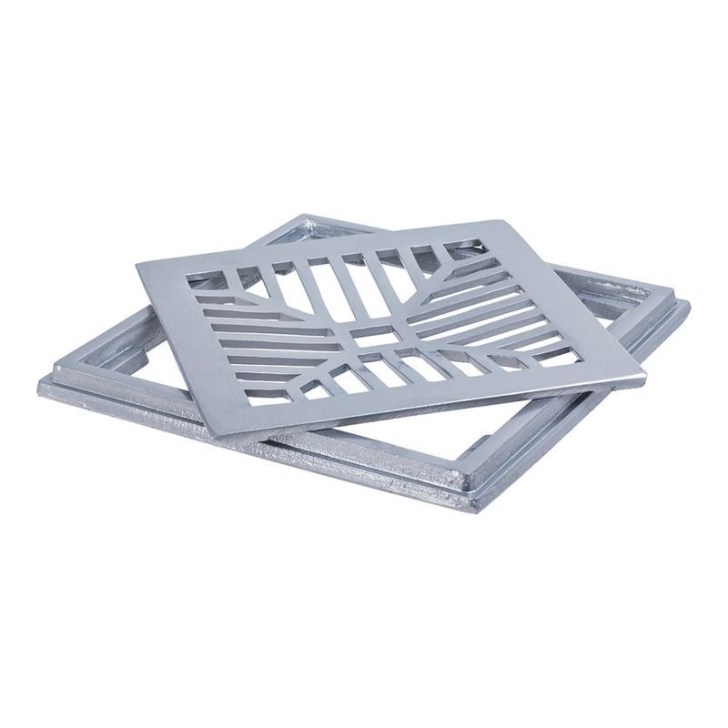 Conjunto Grelha e Porta Grelha Alumínio Côncavo Polido 30x30cm LGMais