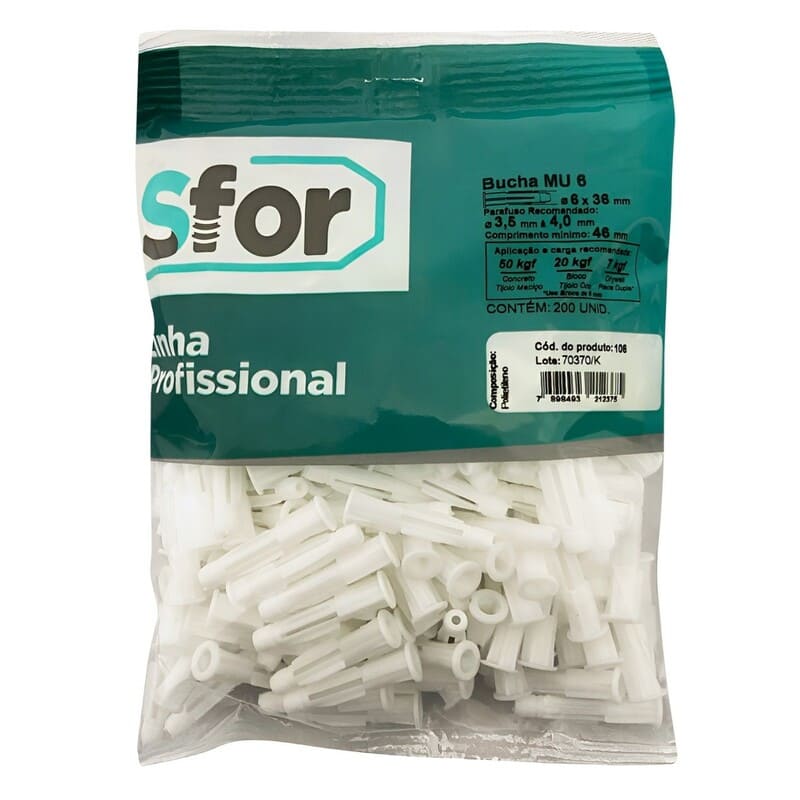 Bucha Universal Plástica com Aba MU 6 200 peças