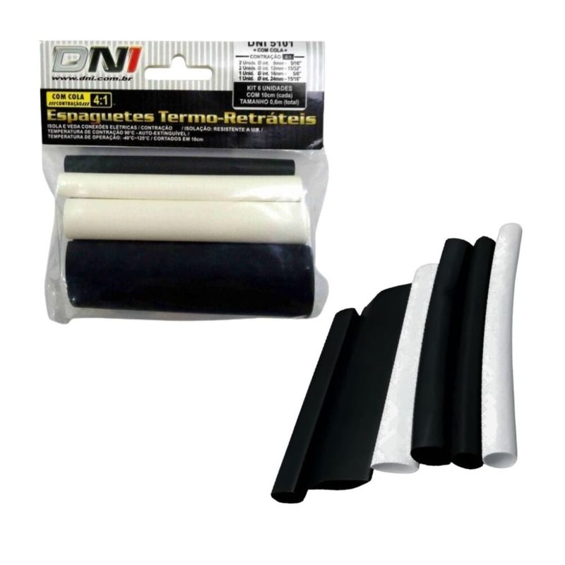 Espaguete Termo Retrátil com Cola Contração 4:1 Dni 6 Peças