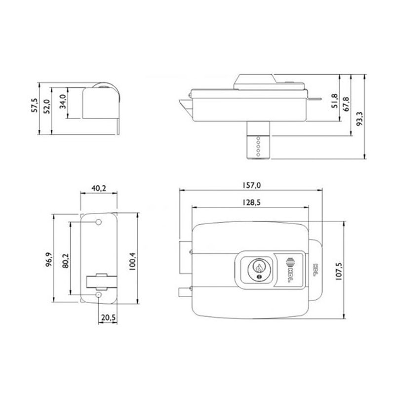 Fechadura Elétrica Dupla Fixa Abertura para Dentro C90 12V Preta