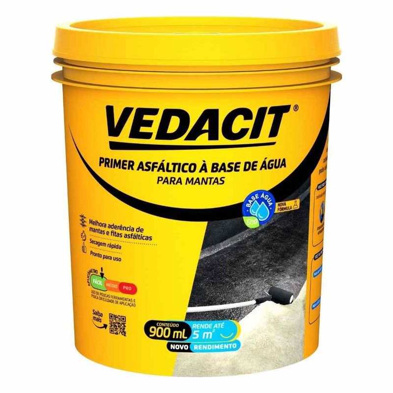 PRIMER ASFALT AGUA ECO VEDACIT 900ML  LAJES E TELHADOS