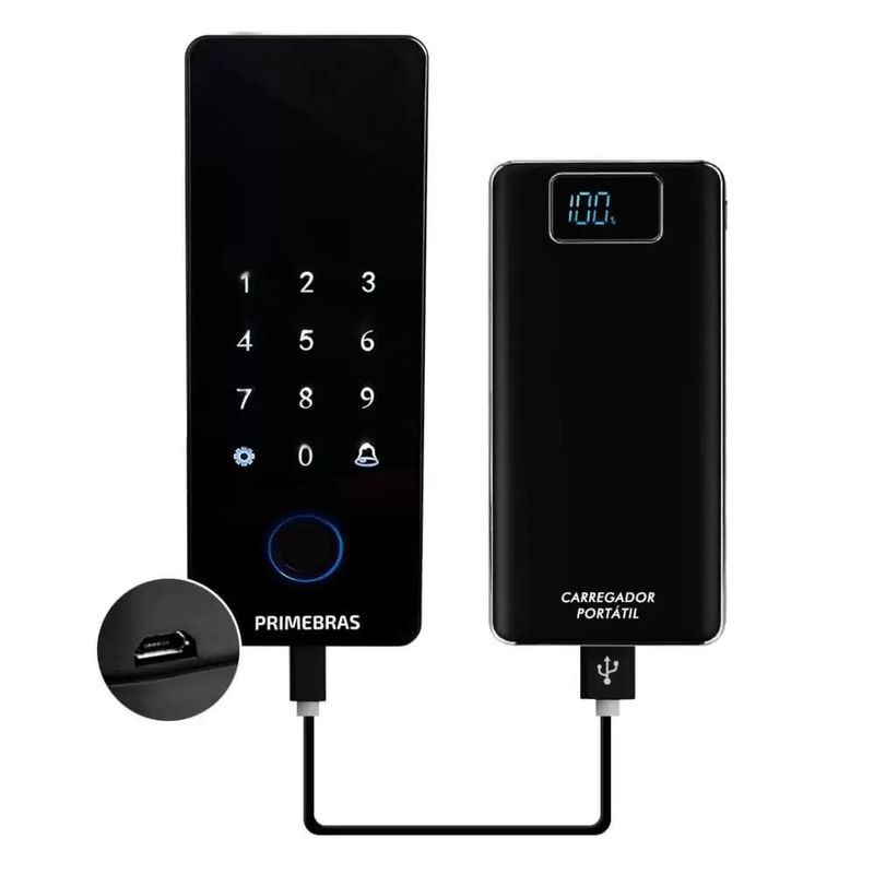 Fechadura Digital Sobrepor Vidro Biometria e Bluetooth Athenas Preto