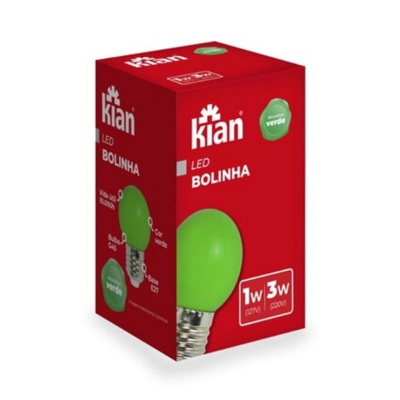 Lâmpada de LED Bolinha Color Bulbo G45 1W e 3W E27 Luz Verde
