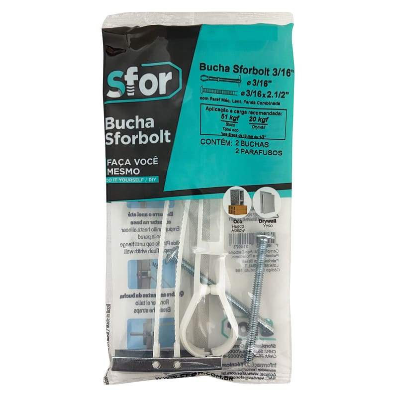 Bucha Toggler 3/16" com Parafuso 3/16x2.1/2" 2 Unidades