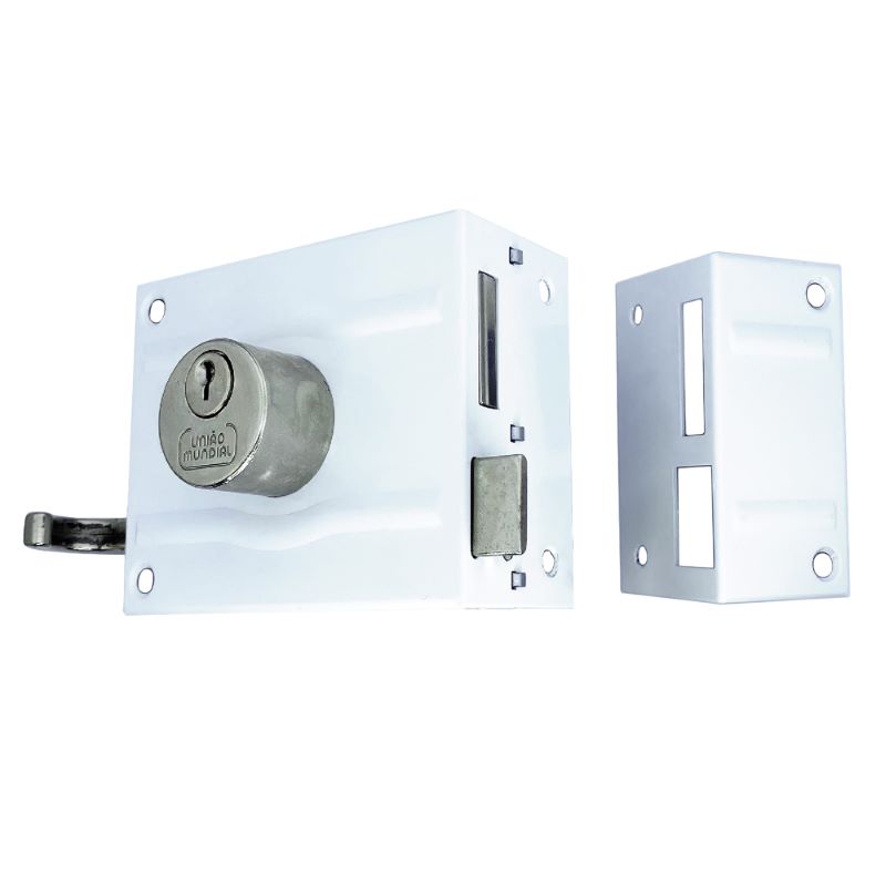 Fechadura de Sobrepor para Portão 100MM Chave Simples Branco