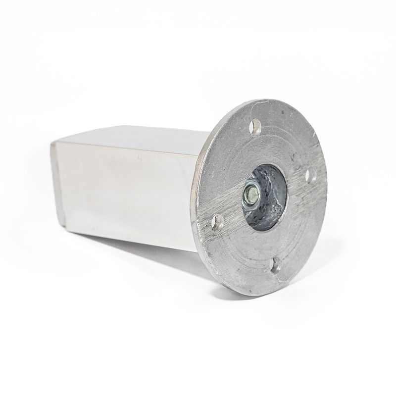 Pé Quadrado para Móvel com Sapata e Bucha 100mm Alumínio Polido