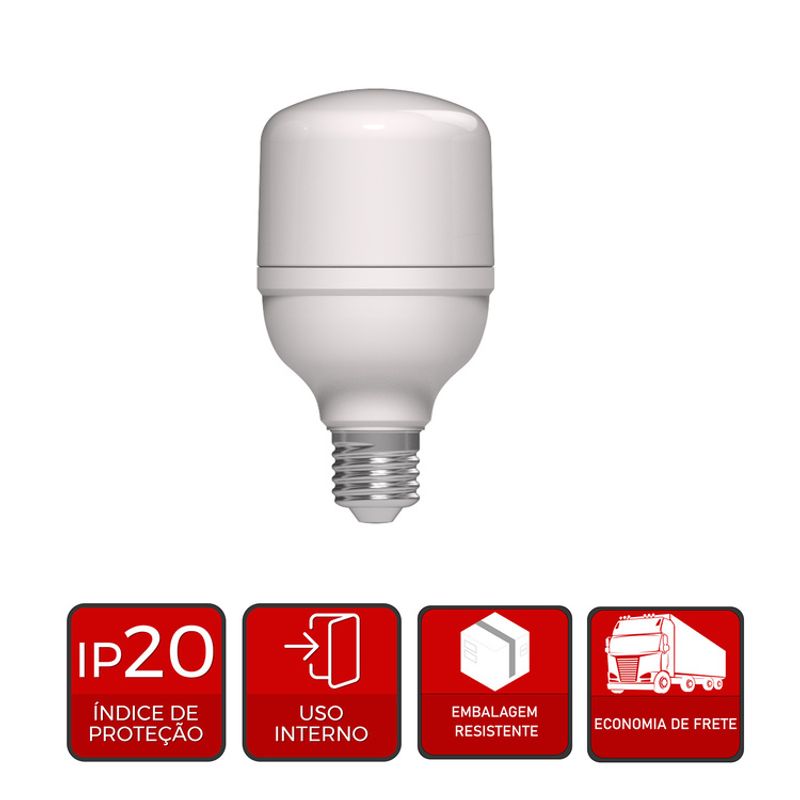 Lâmpada de LED Alta Potência 20W E27 1600 Lúmens Luz Branca