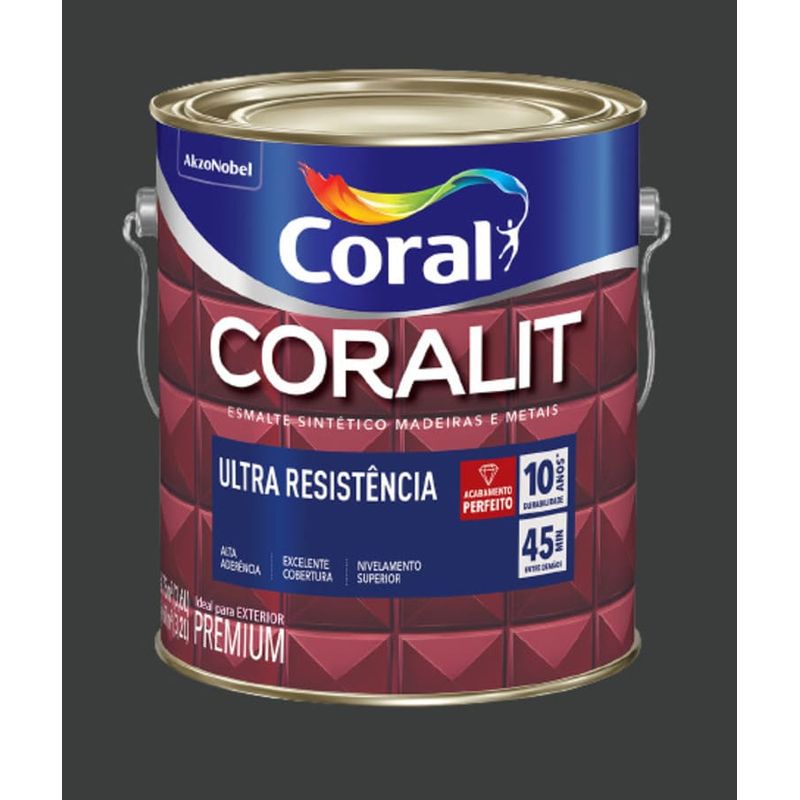 Esmalte Premium Sintético Brilhante Coralit Preto 3,6L Coral