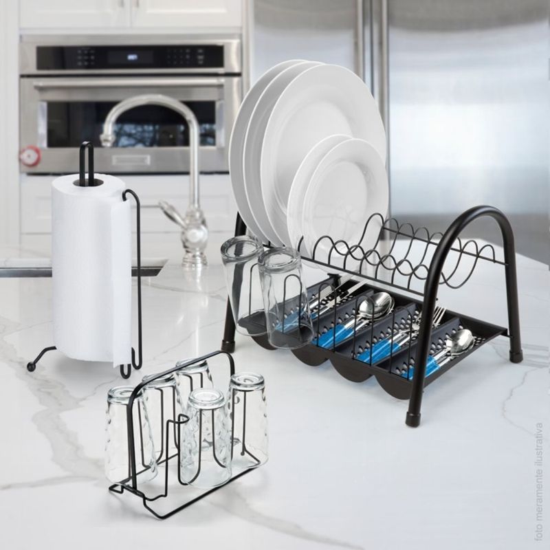 Escorredor de Louças Aço Inox Preto Duplo com Bandeja Arthi