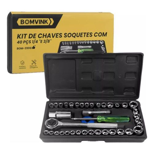Kit Jogo de Chaves Soquete 40 Peças 1/4 e 3/8 Bomvink