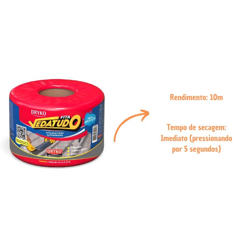 Fita Asfáltica Vedatudo Cinza 10cm 10m Dryko