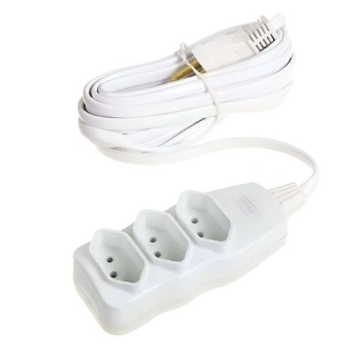 Extensão com 3 Tomadas de 2 Pólos + Terra 10 Amperes 10 Metros Branca