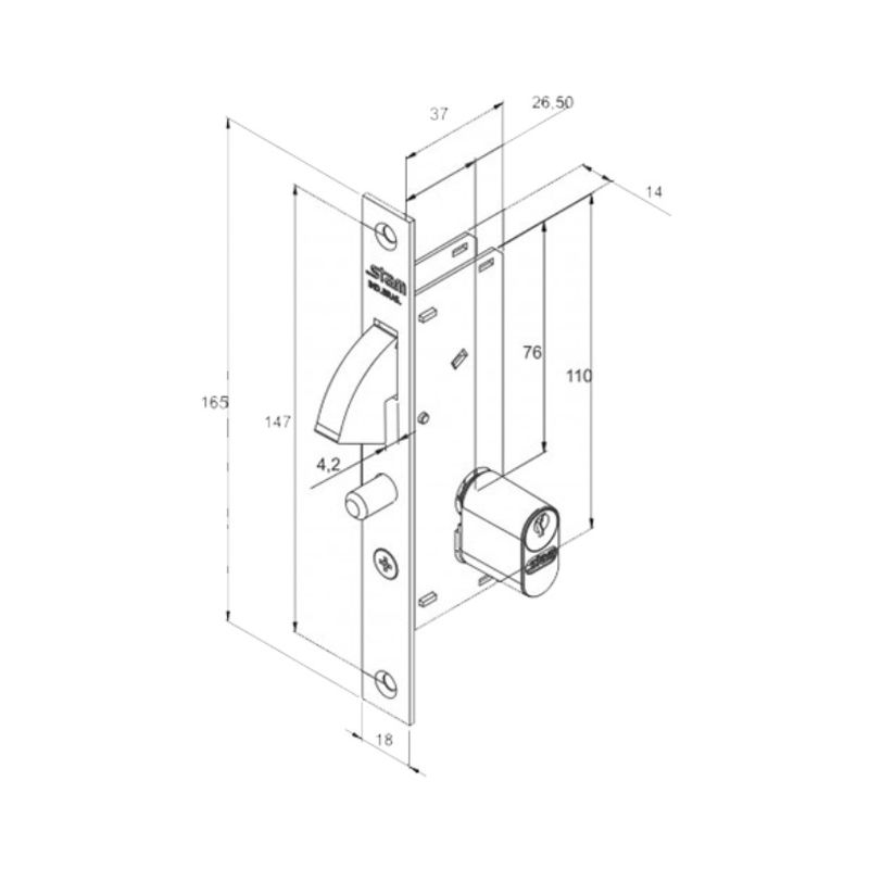 Fechadura Externa Bico de Papagaio Porta de Correr 940 26,5mm Cromada