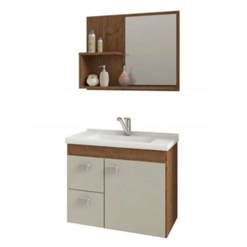 Kit Gabinete para Banheiro Hortência Off White 55cm