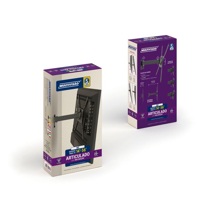 Suporte para TV Articulável 02 Movimentos com Inclinação 14" a 56" M2