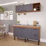 Gabinete para Cozinha Slim 144x87x50cm MDF Freijó/Titanium