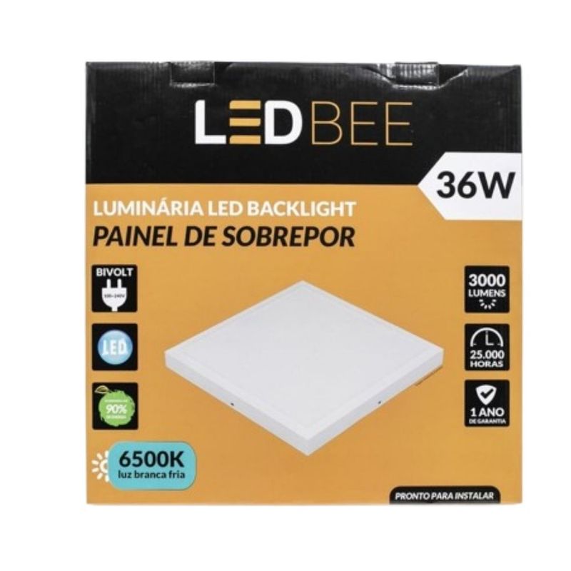 Painel de LED Sobrepor Backlight 36W 40x40cm 3000 Lúmens Luz Branca