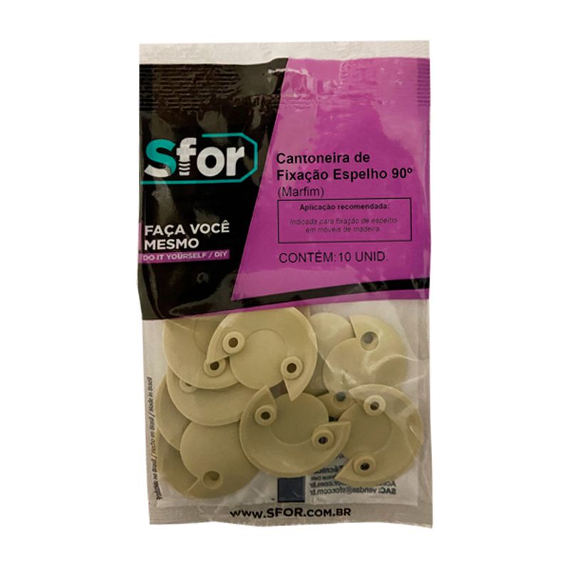 Cantoneira para Fixação de Espelho 90 Graus Marfim 10 Peças