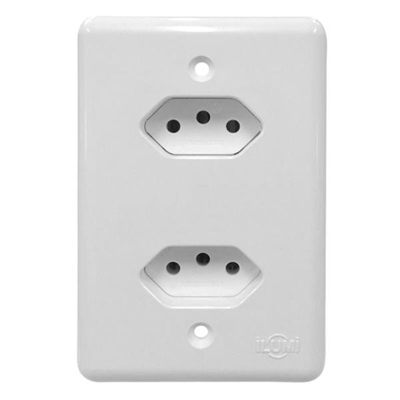 Conjunto 2 Tomadas 2P+T 10A/250V Pré-Ligadas 4x2 Branco Stylus