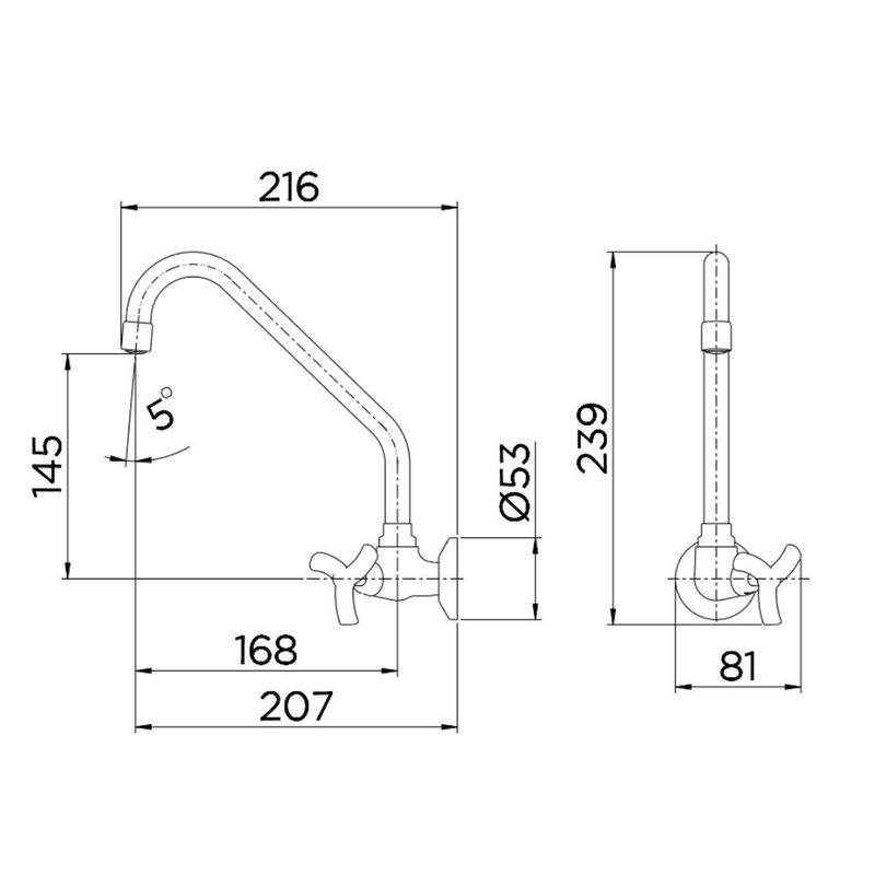 Torneira para Cozinha Parede 1/4V Bica Média Cromado Primor