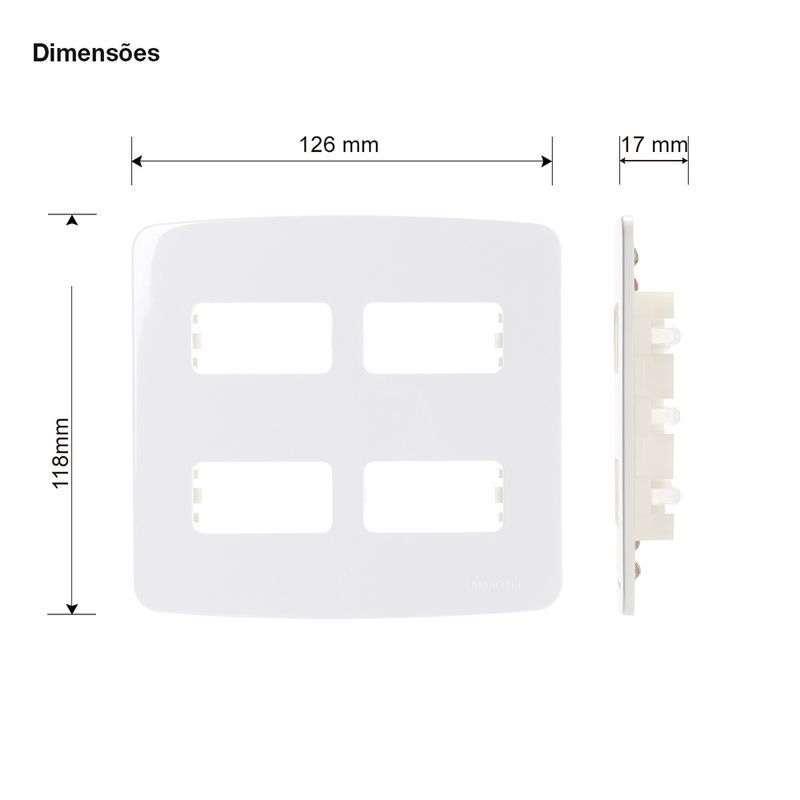 Placa 4 Postos 4x4 com Suporte Branca Linha B3