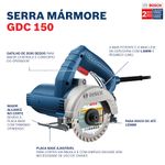Serra Mármore 5" (125mm) 1500W GDC150 com 2 Discos + Maleta 127V Bosch