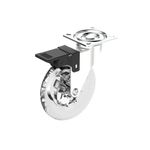 Rodízio Transparente Chapa Giratória 100mm com Freio Até 65Kg Níquel