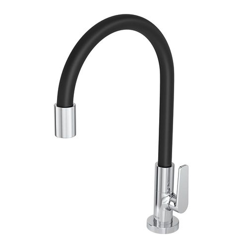 Torneira para Cozinha Mesa 1/4V Bica Alta Preta Motion Flexível